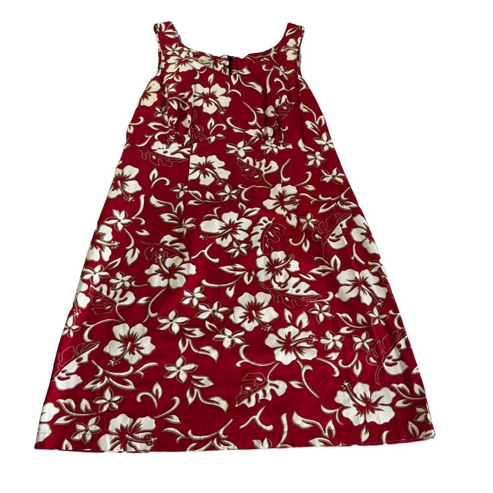 Hilo Hattie Red Floral Hawaiian Dress Size L Cotton USA Beach Vacation